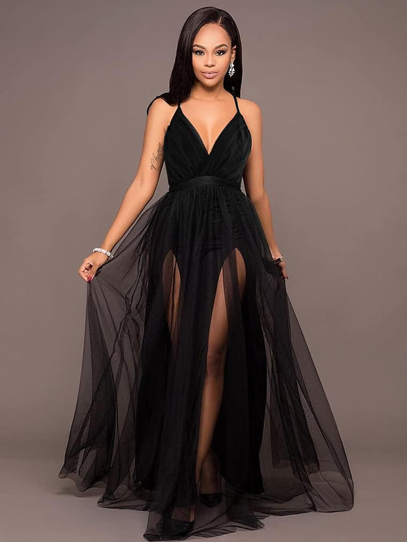 Womens Sexy Deep V Neck Split Cocktail Formal Prom Maxi Dress