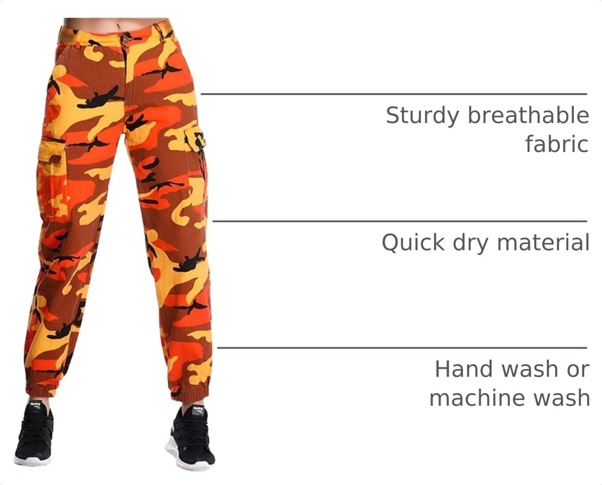 Women'S Camo Pants Cargo Trousers Cool Camouflage Pants Elastic Waist Casual Multi Jogger Pants with Pocket