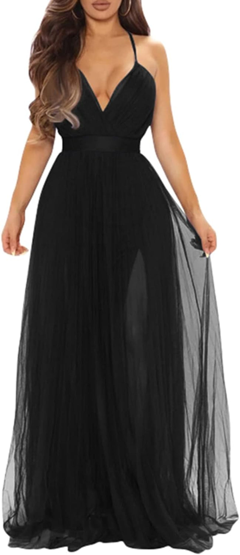 Womens Sexy Deep V Neck Split Cocktail Formal Prom Maxi Dress