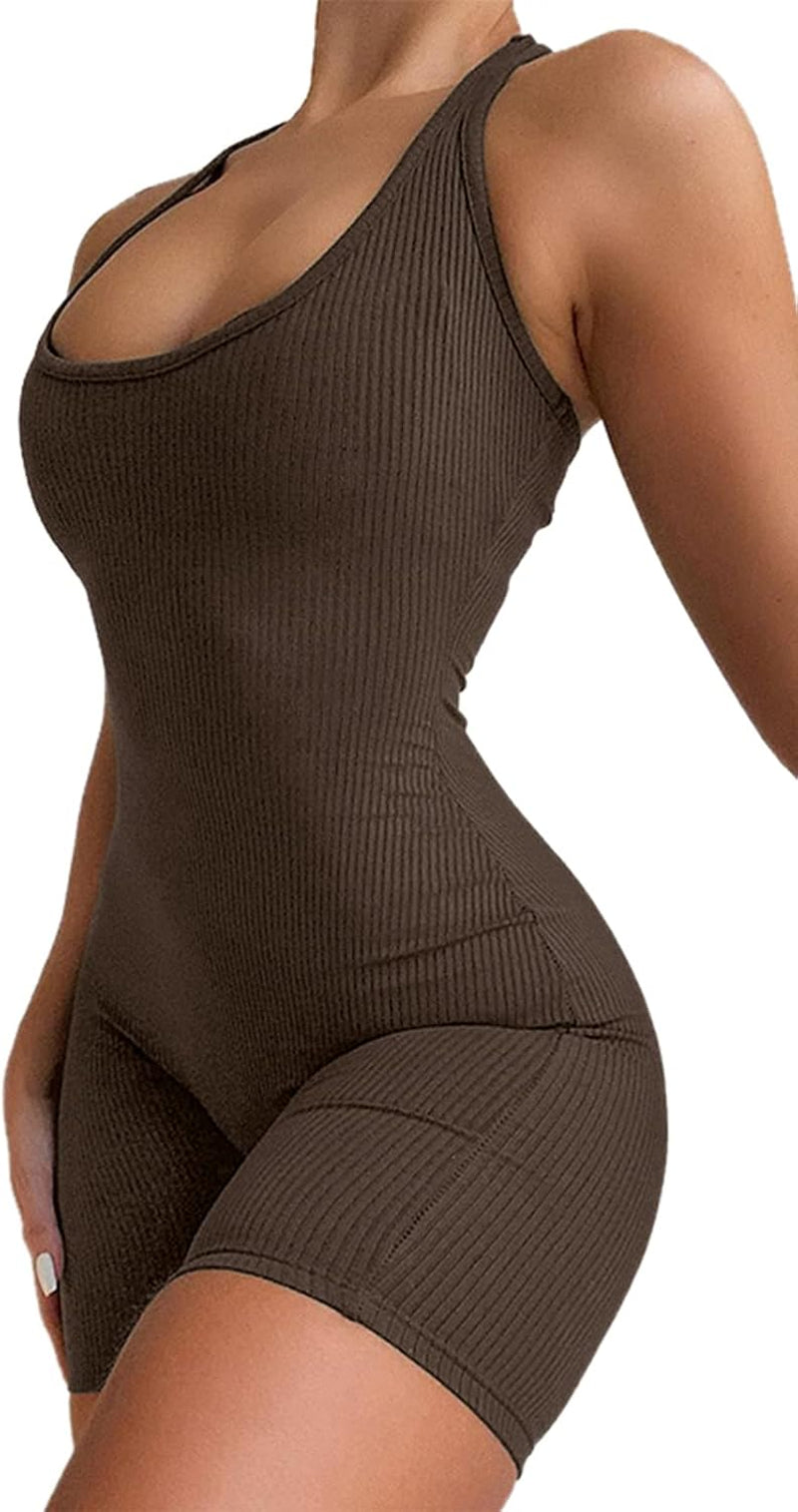 Sexy Backless Jumpsuit for Women Summer, Sleeveless Tank Top Bodycon Short Romper, One Piece Ribbed Short Bodysuit