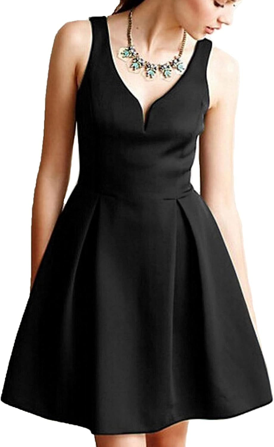 Women'S Sleeveless V Neck Casual Mini Dress Graduation Dinner Gowns Party Cocktail Dresses with Pockets OX366