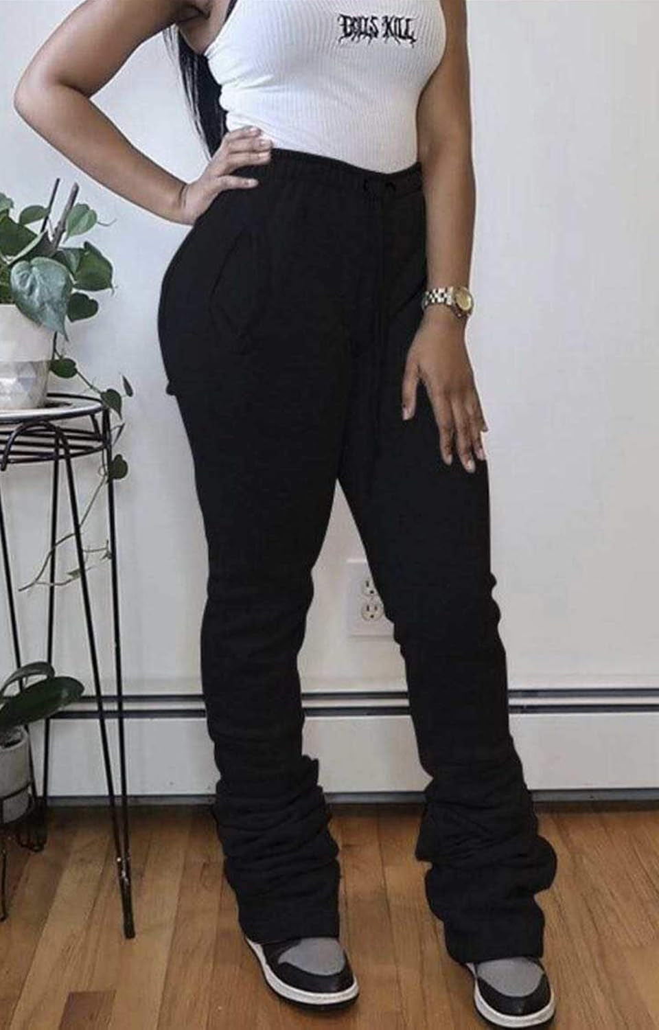 Women Stacked Pants Active Warm Fleece Sweatpants
