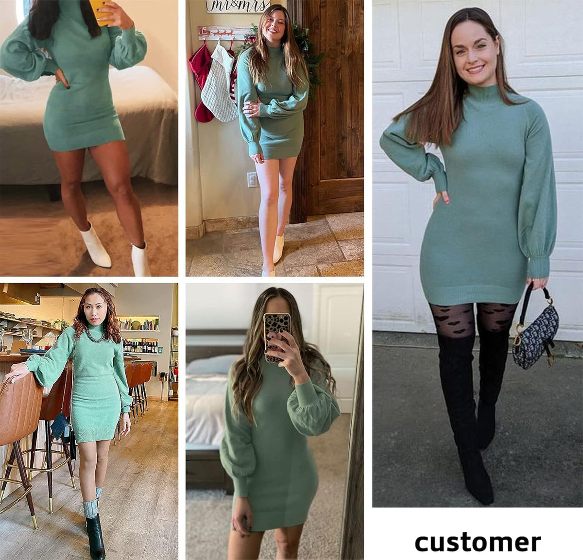 Women Fall Long Sleeve Sweater Dresses Winter Bodycon Mini Dress