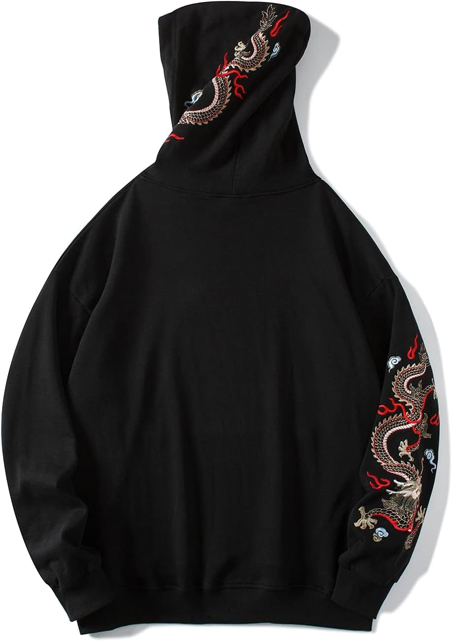 Streetwear Men'S Dragon Embroidered Heavyweight Graphic Hoodies