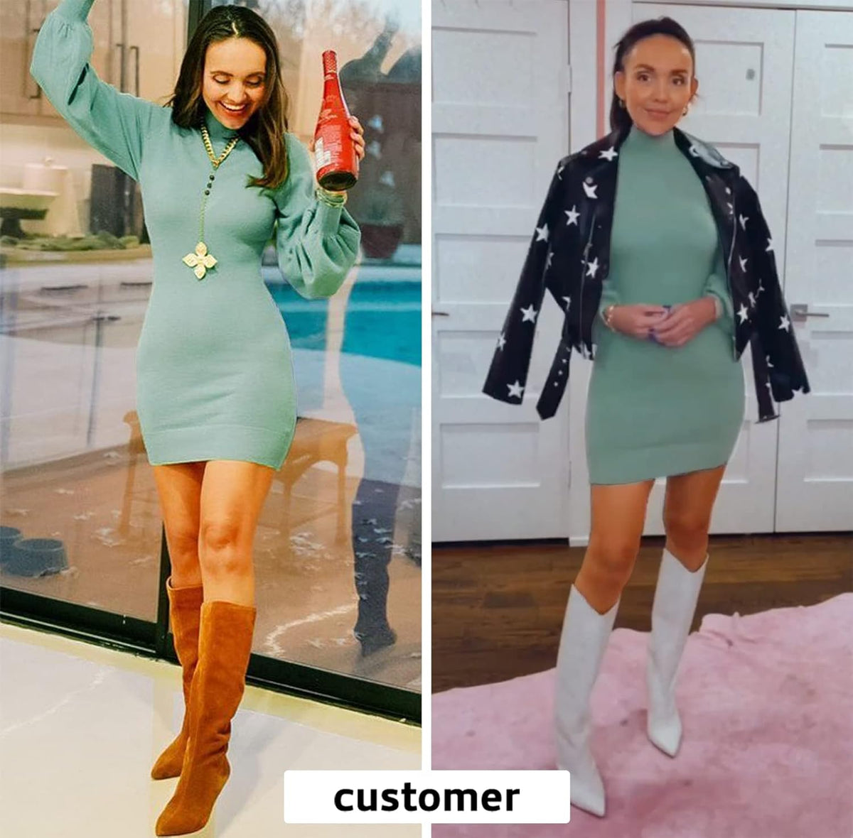 Women Fall Long Sleeve Sweater Dresses Winter Bodycon Mini Dress