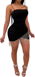 Women'S Bodycon Dresses Spaghetti Strap Ruched Club Dress Sequins Tassel Dress Party Clubwear