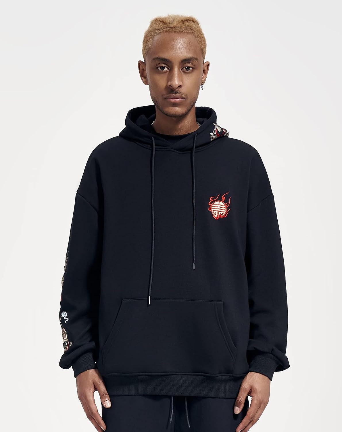 Streetwear Men'S Dragon Embroidered Heavyweight Graphic Hoodies