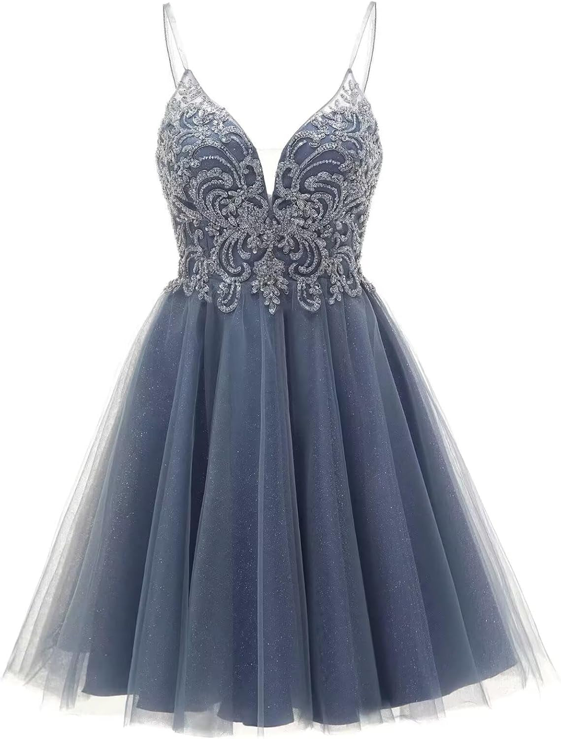 Sparkly Tulle Homecoming Dresses 2026 Spaghetti Strap Short Prom Party Dress for Teens