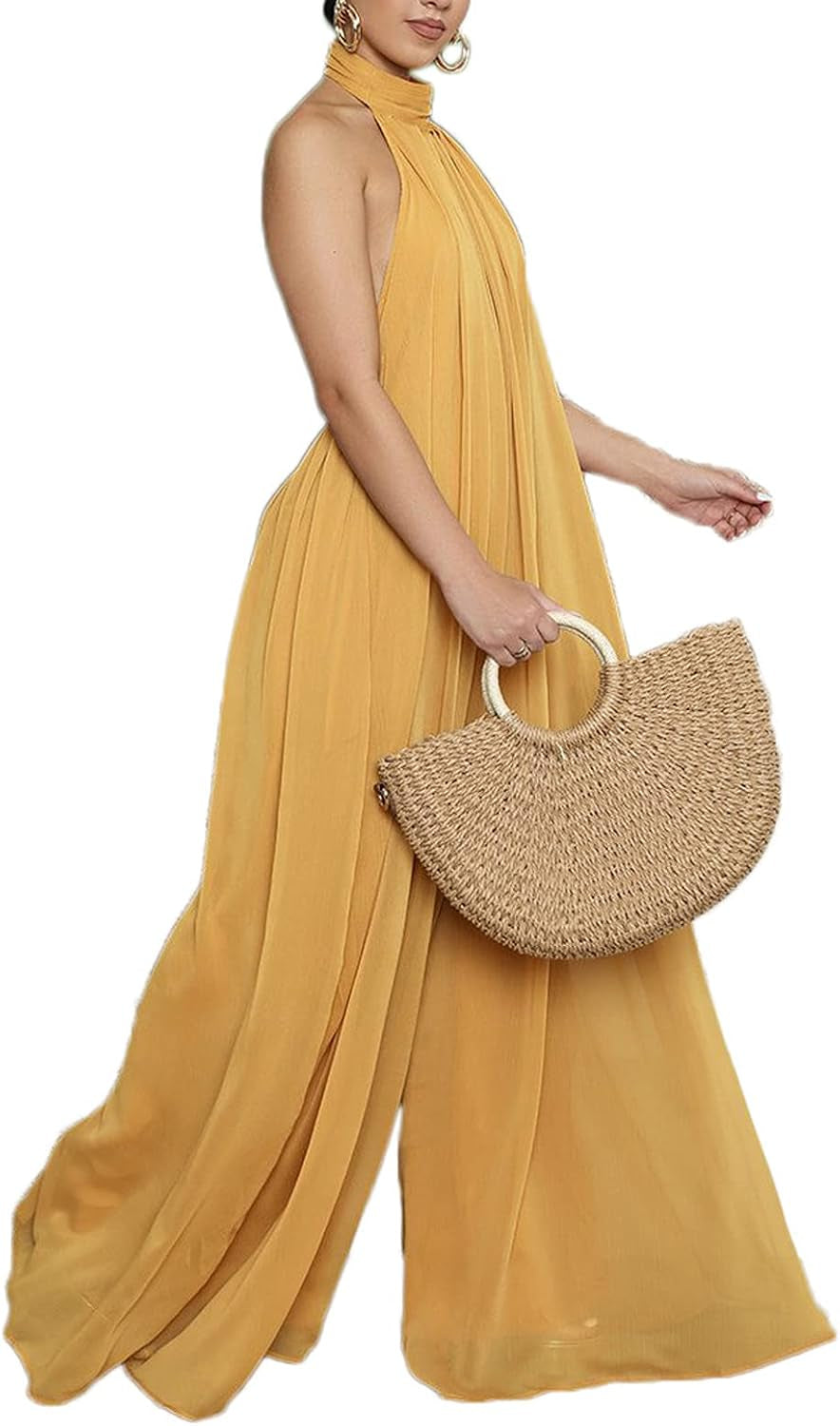 Summer Jumpsuit for Women Dressy Chiffon Halter Neck Jumpsuits
