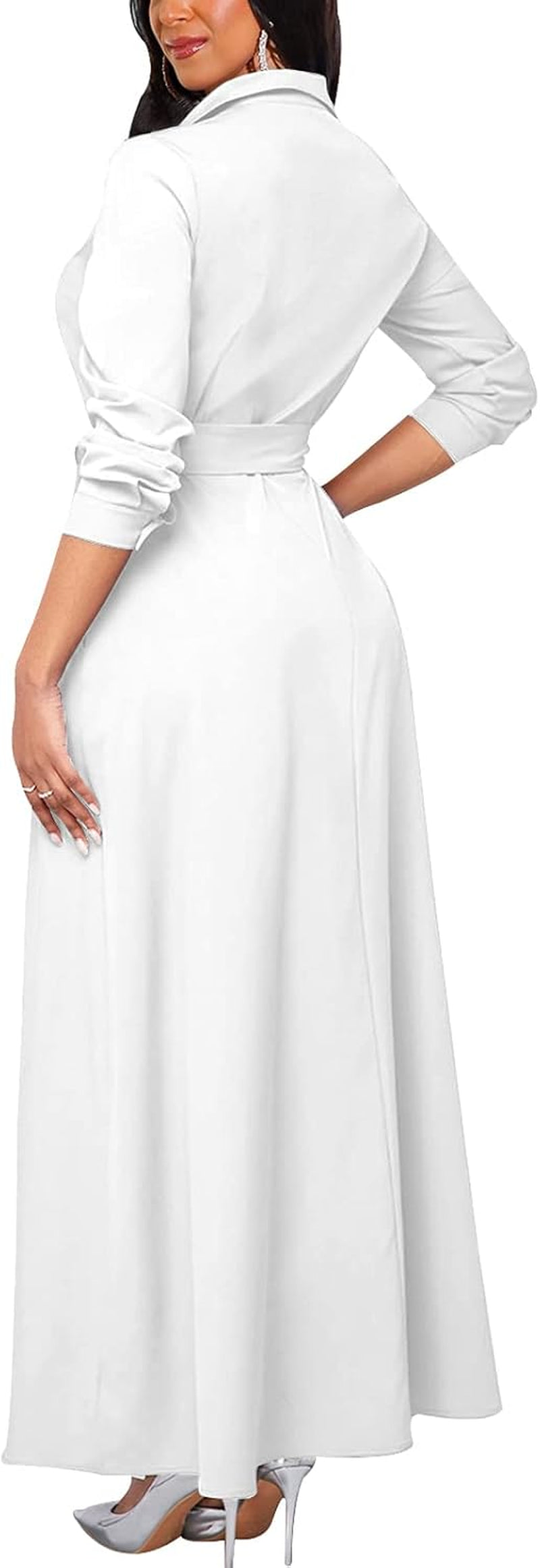 Casual Maxi Dresses for Women Long Sleeve plus Size Button down Maternity A-Line Dress with Pockets