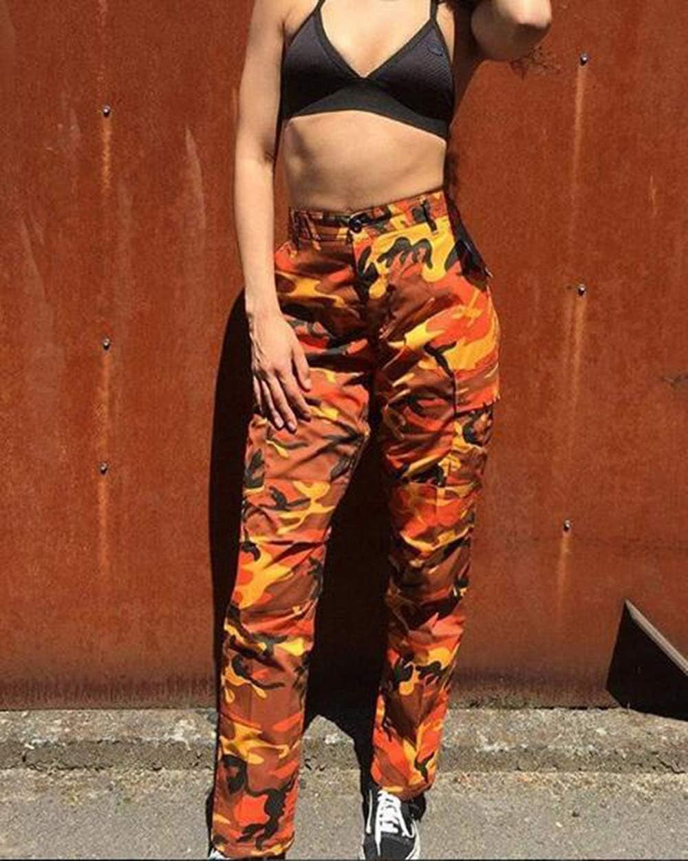 Women'S Camo Pants Cargo Trousers Cool Camouflage Pants Elastic Waist Casual Multi Jogger Pants with Pocket