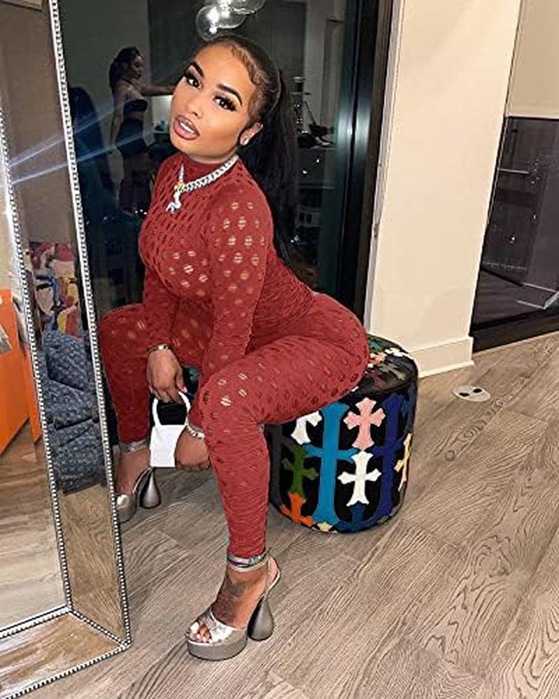 Sexy Club Outfits for Women One Piece Jumpsuits Long Sleeve Bodysuits Bodycon Leggings Pants Suits