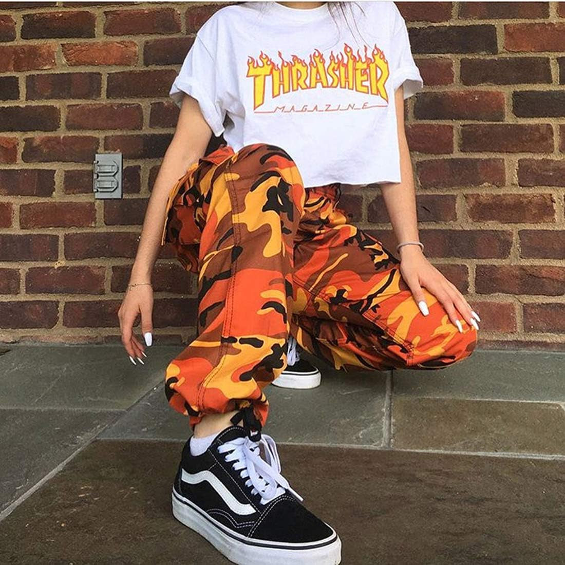 Women'S Camo Pants Cargo Trousers Cool Camouflage Pants Elastic Waist Casual Multi Jogger Pants with Pocket