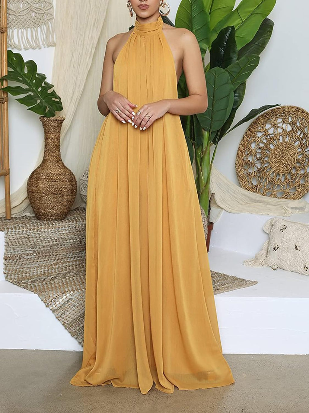 Summer Jumpsuit for Women Dressy Chiffon Halter Neck Jumpsuits