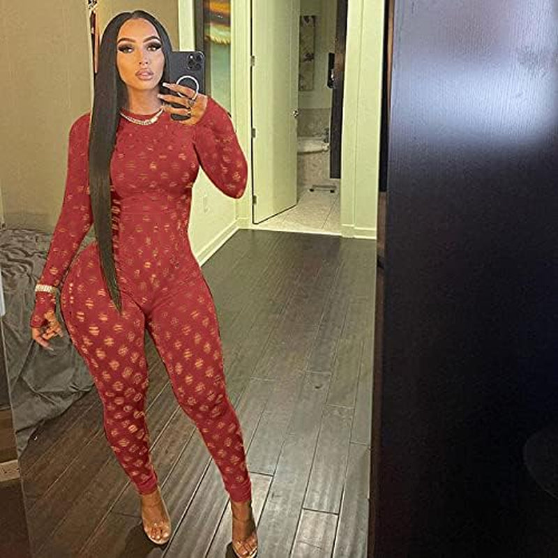 Sexy Club Outfits for Women One Piece Jumpsuits Long Sleeve Bodysuits Bodycon Leggings Pants Suits