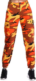 Women'S Camo Pants Cargo Trousers Cool Camouflage Pants Elastic Waist Casual Multi Jogger Pants with Pocket