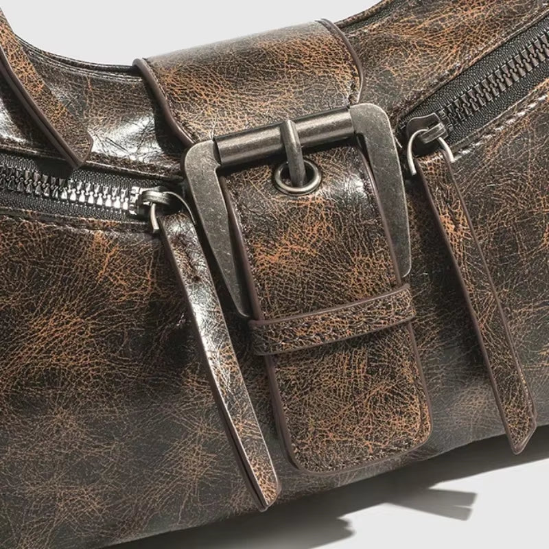 Retro Belt Design PU Leather Shoulder Bags for Women 2025 Y2K Small Vintage Female Underarm Crossbody Bag Fashion Handbags