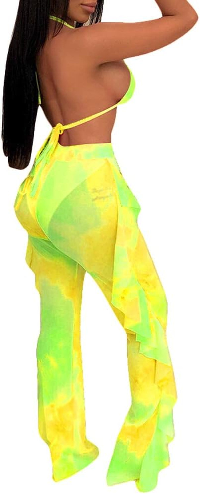 Womens 2 Piece Bikini Set Print Top Ruffle Pants Sets