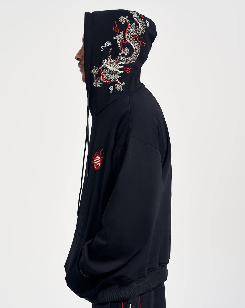 Streetwear Men'S Dragon Embroidered Heavyweight Graphic Hoodies