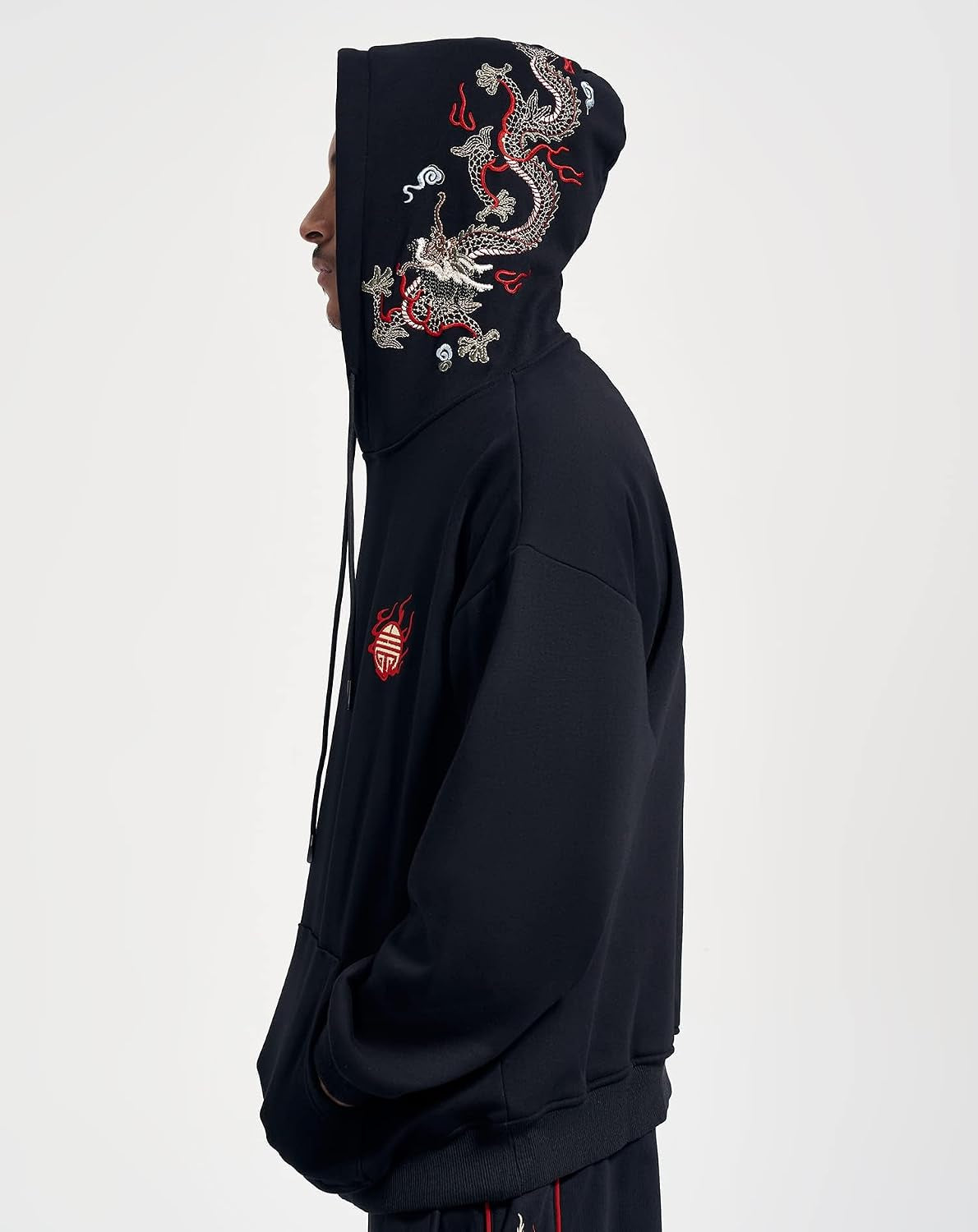 Streetwear Men'S Dragon Embroidered Heavyweight Graphic Hoodies