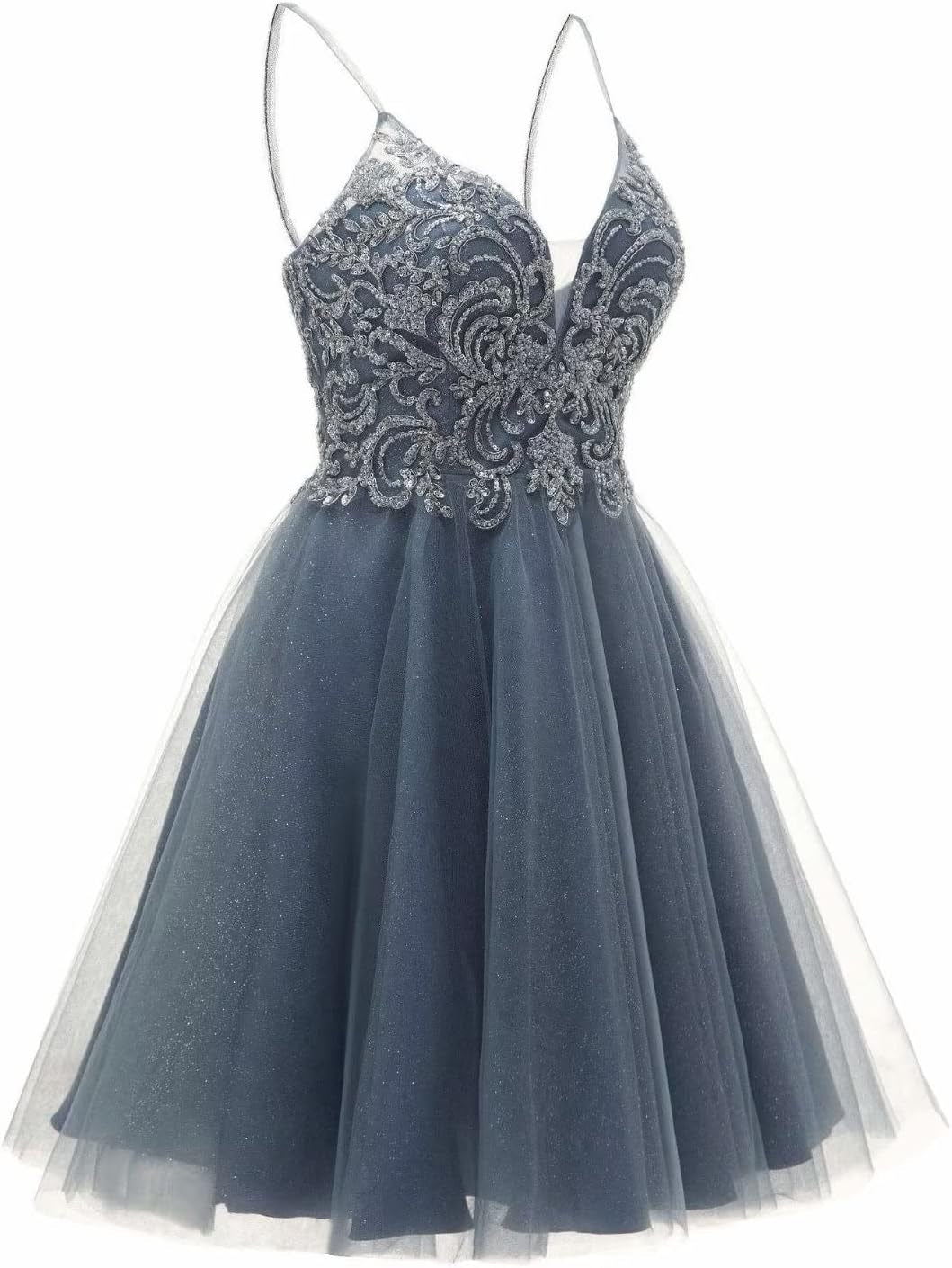 Sparkly Tulle Homecoming Dresses 2026 Spaghetti Strap Short Prom Party Dress for Teens