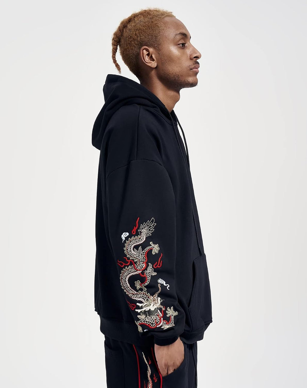 Streetwear Men'S Dragon Embroidered Heavyweight Graphic Hoodies