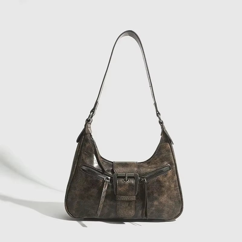 Retro Belt Design PU Leather Shoulder Bags for Women 2025 Y2K Small Vintage Female Underarm Crossbody Bag Fashion Handbags