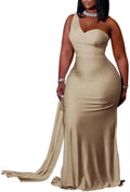 Womens plus Size Party Dress off Shoulder Dress Sleeveless Bodycon Satin Evening Pencil Maxi Dresss Champagne 2X