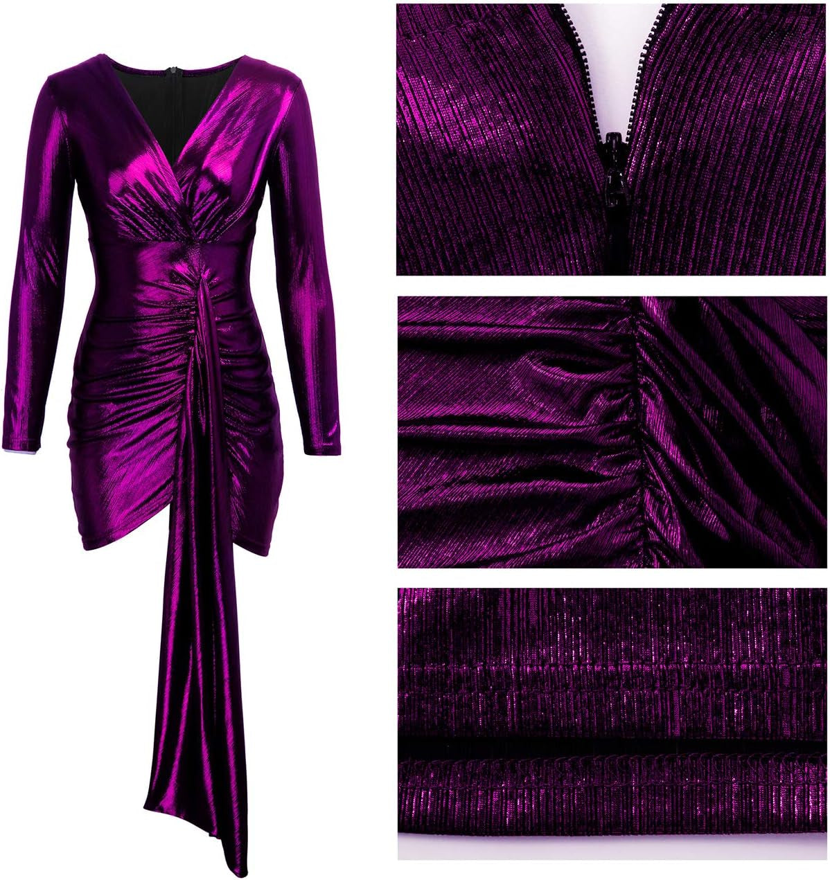 Women'S Sexy Dress Deep V Neck Ruched Sparkly Bodycon Club Mini Dresses